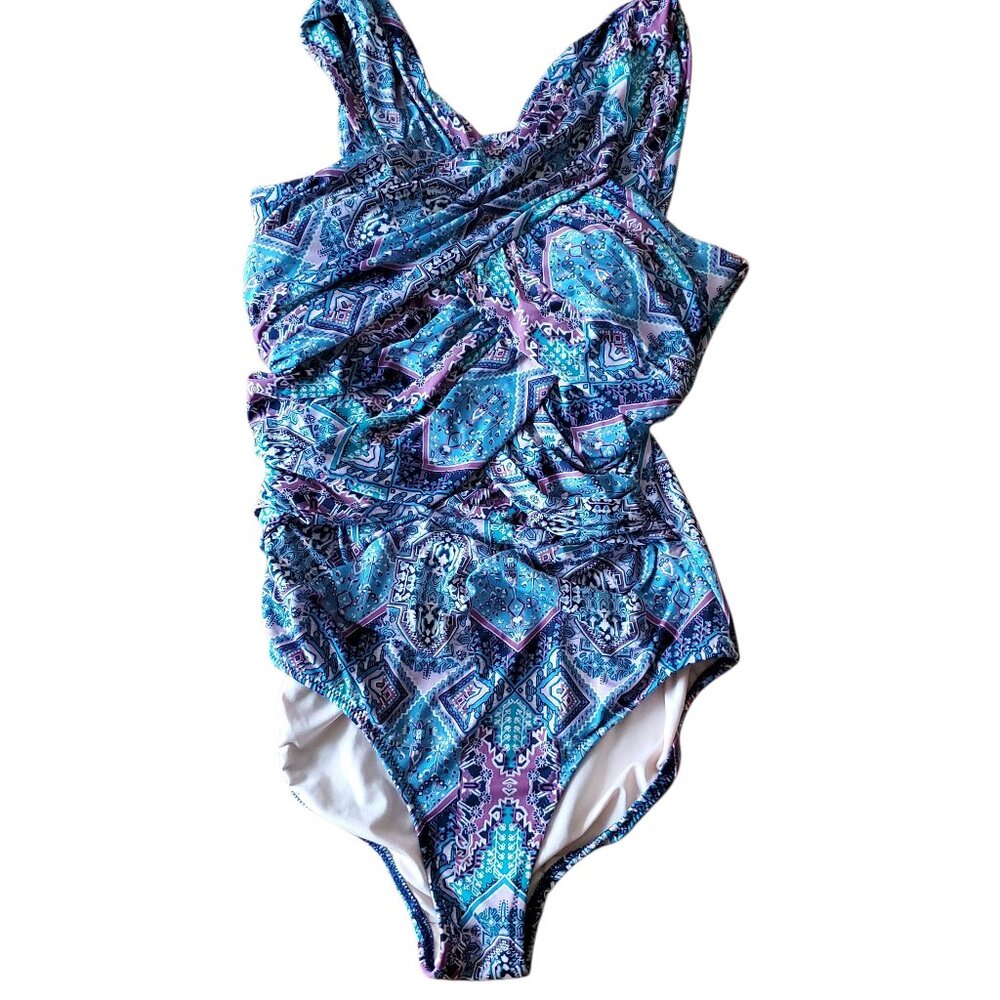 Garnet Hill Ruching Cross Front Padded One Piece Swim Suit 08